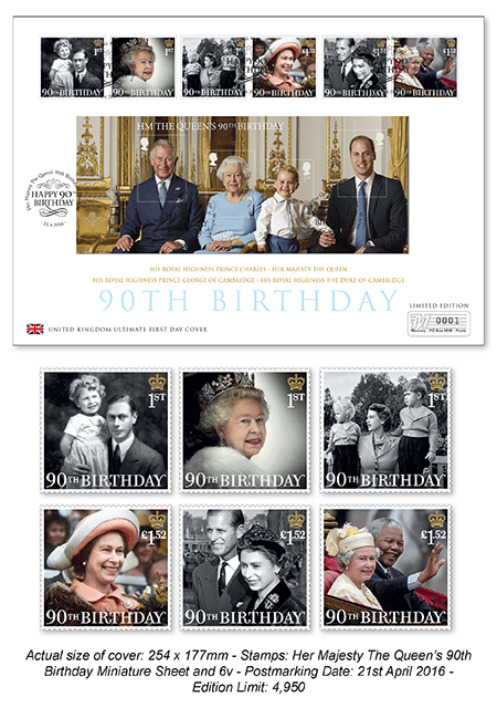 164A - Queens 90th Minisheet ULTIMATE FDC With Stamps